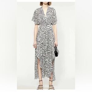 Maje Rachelle Shirred Zebra Print Chiffon Maxi Dress size 38 US 6 Small $445